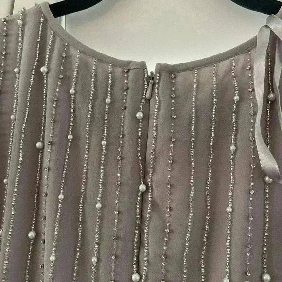 Mac Duggal Midi Dress Size 16 XL Vintage Lilac Mocha Stripe Long Sleeve Sparkle - Picture 10 of 11